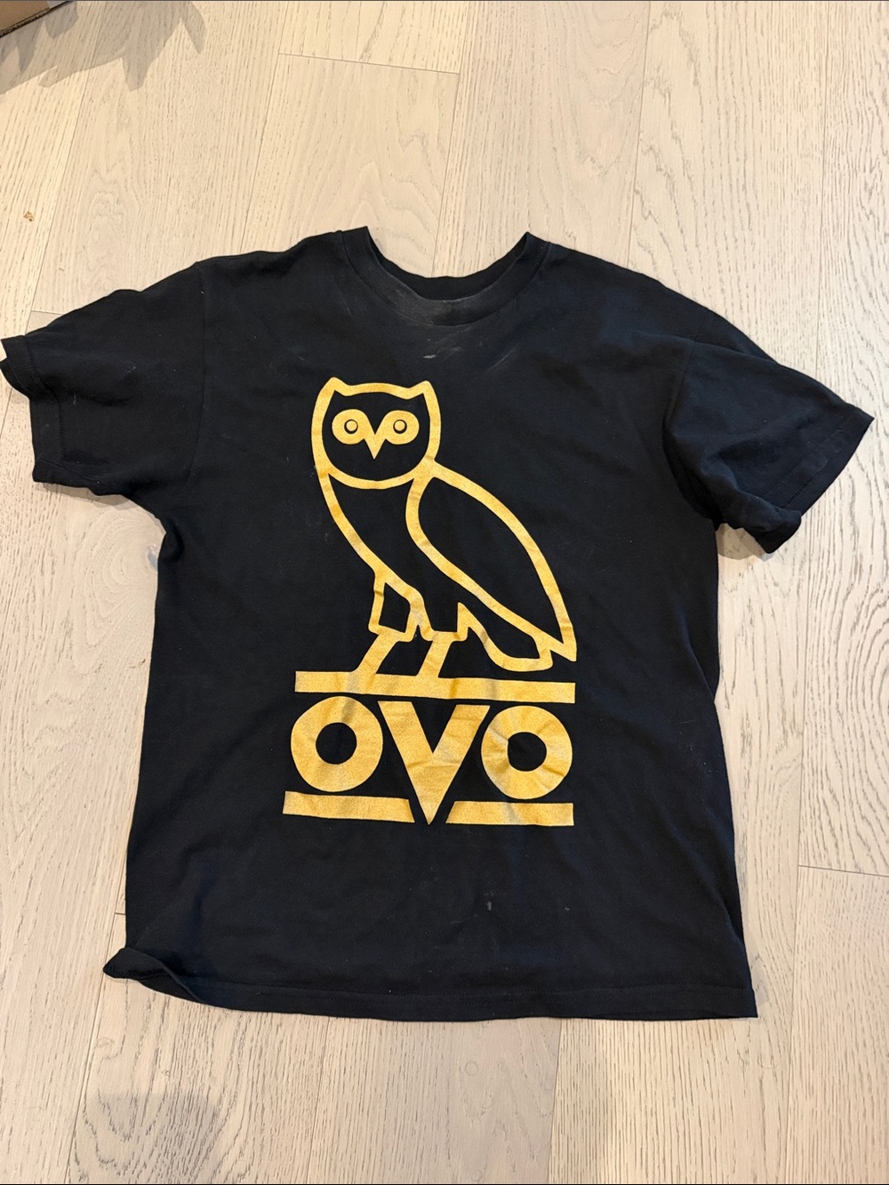 OVO Black Short Sleeve Tee with Gold Owl Logo